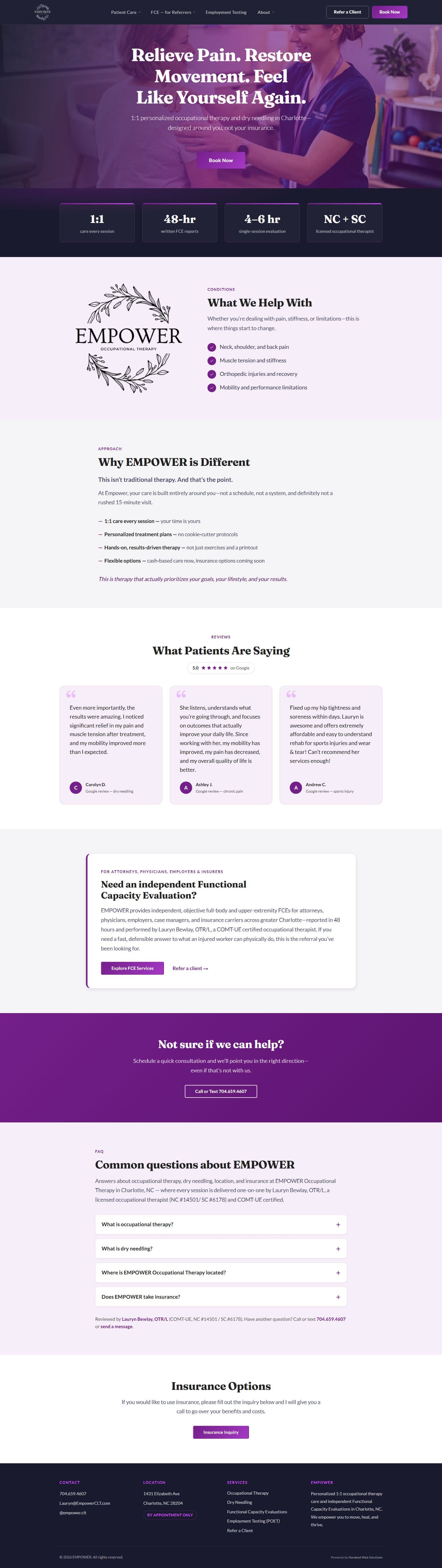 Screenshot of the EMPOWER Occupational Therapy website homepage